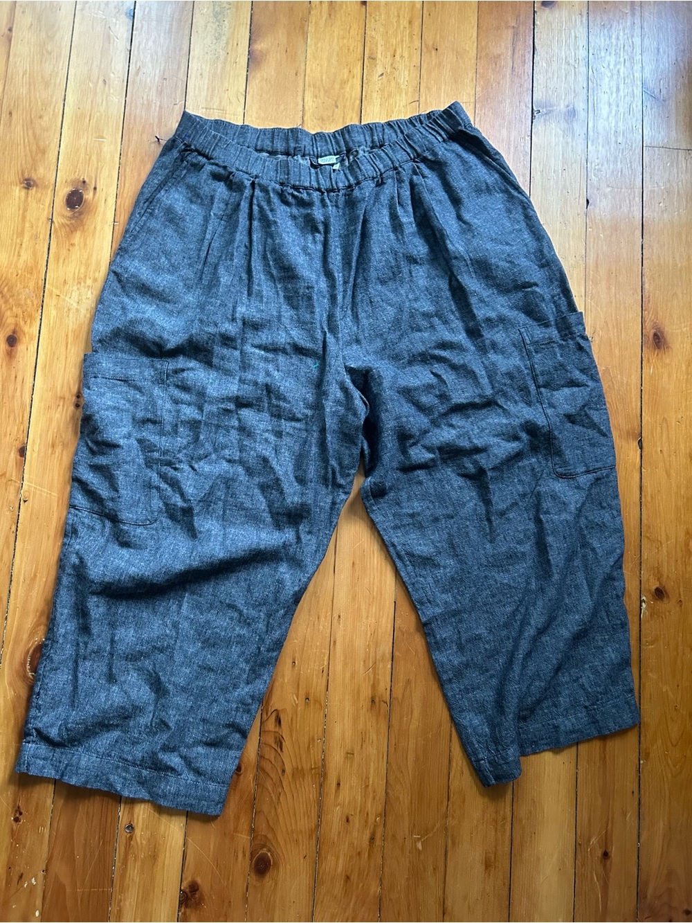 Toast linen cotton pleated pull on pants pockets xl gray